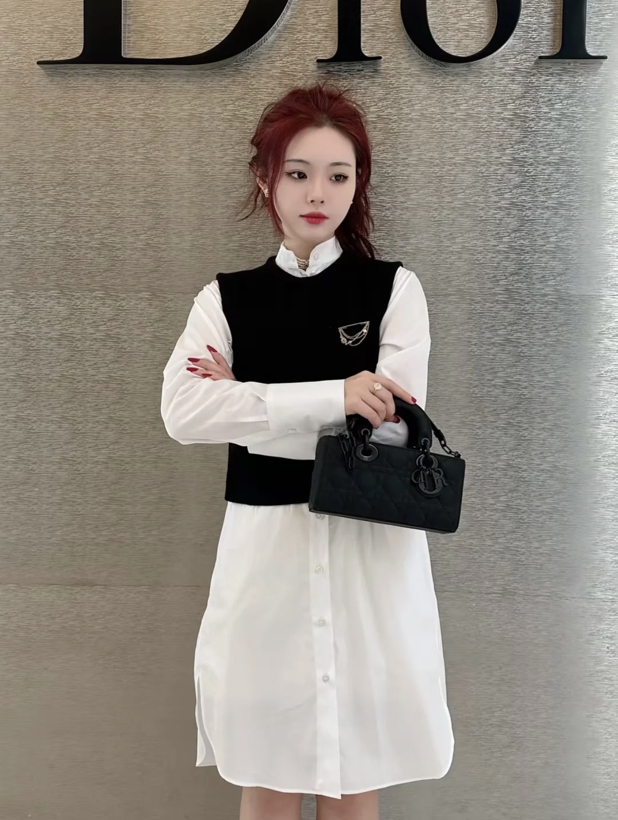 dior lady d‑joy small matte black top handle bag